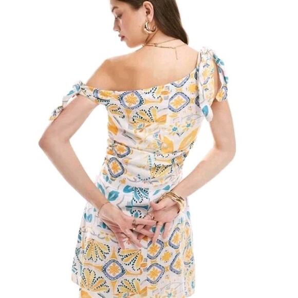 ASOS Design off the shoulder mini linen sundress with knot detail Cream Sz 12 - Picture 10 of 10